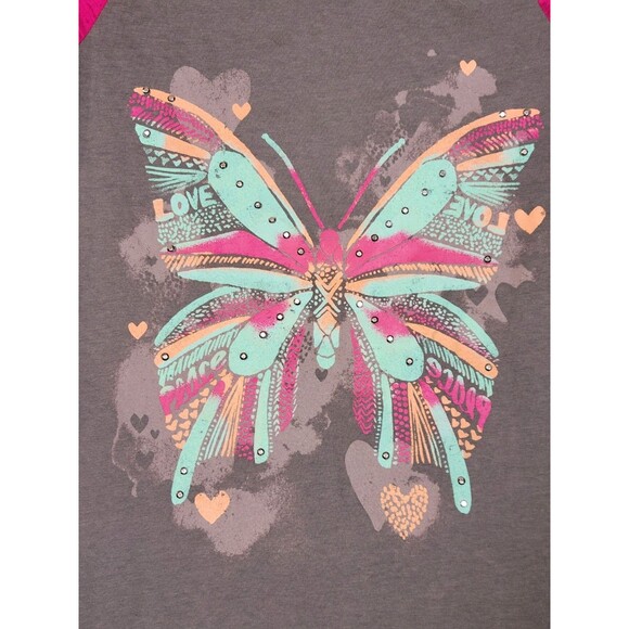 Mudd 3/4 Sleeve Raglan T-shirt Girls 16 Colorful Butterfly Rhinestone Print - Picture 2 of 8